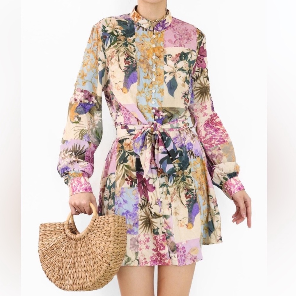Zara Linen multicolor printed mini dress, size S
